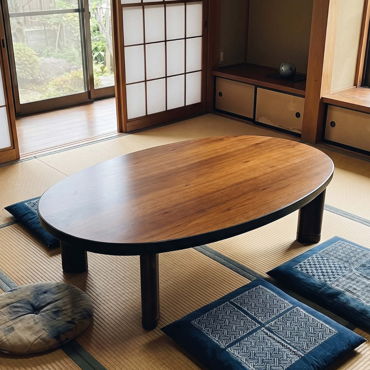 座卓 幅120cm 継脚付き 家具調こたつ 楕円 ウォールナット 木製 日本製
