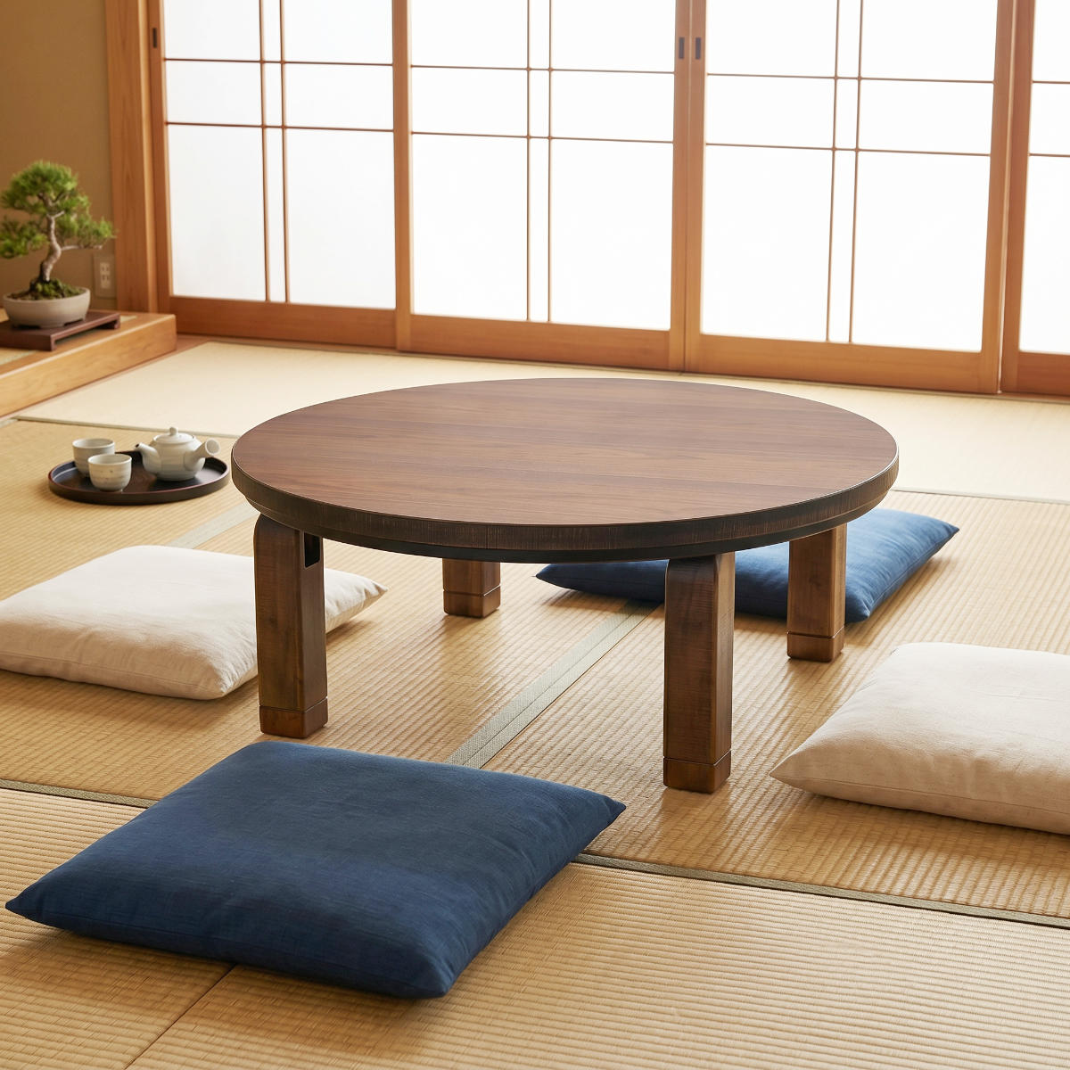 座卓 直径90cm 継脚付き 折れ脚 家具調こたつ プレーヌ ウォールナット 