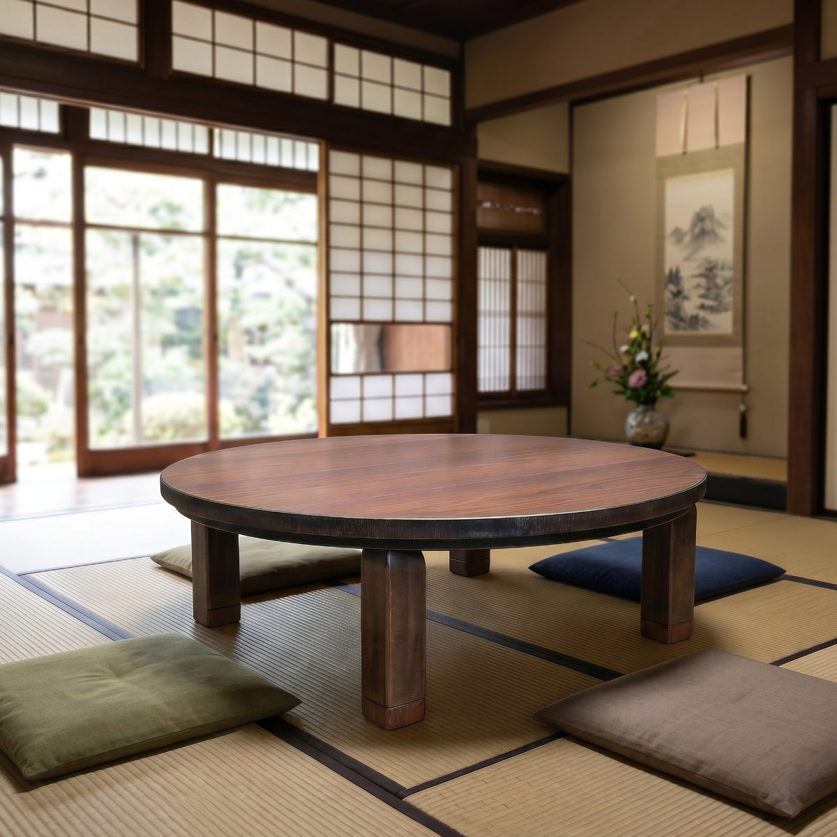 座卓 直径120cm 継脚付き 折れ脚 家具調こたつ プレーヌ
