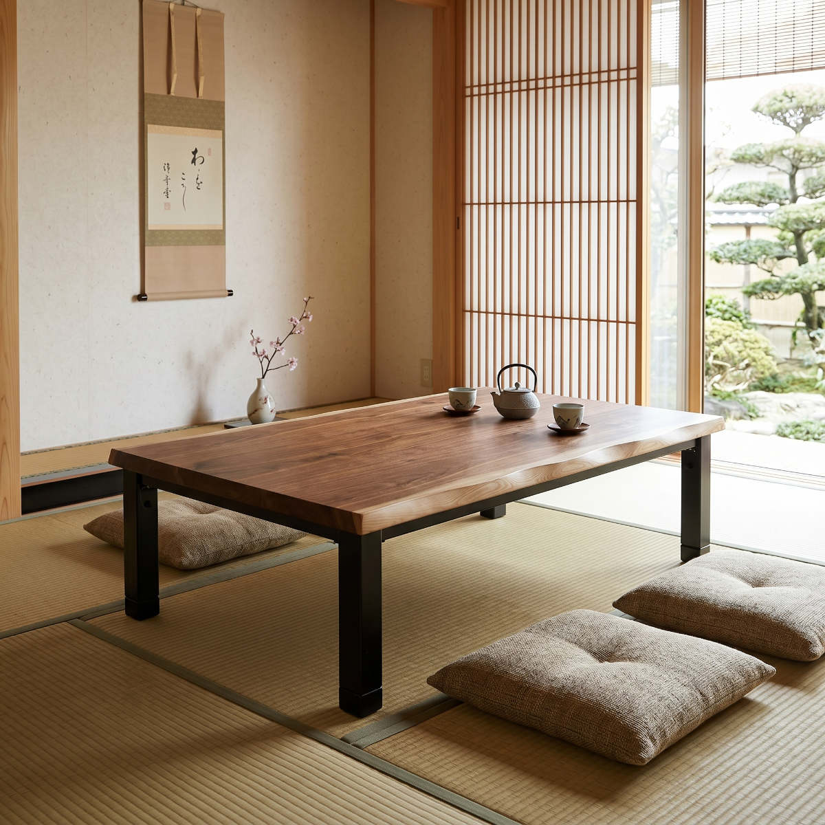 座卓 幅120cm 継脚付き 折れ脚 家具調こたつ かんな ウォールナット