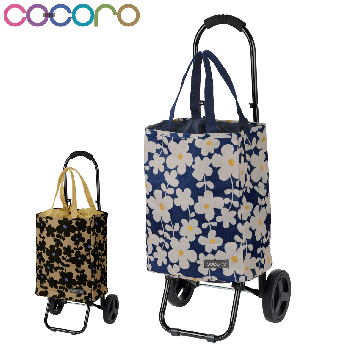 ショッピングカート cocoro 花柄 アデリーヌ 折りたたみ 保冷保温 （ キャスター付き 2輪 22L 買い物 バッグ トートバッグ コンパクト ショッピングバッグ ）