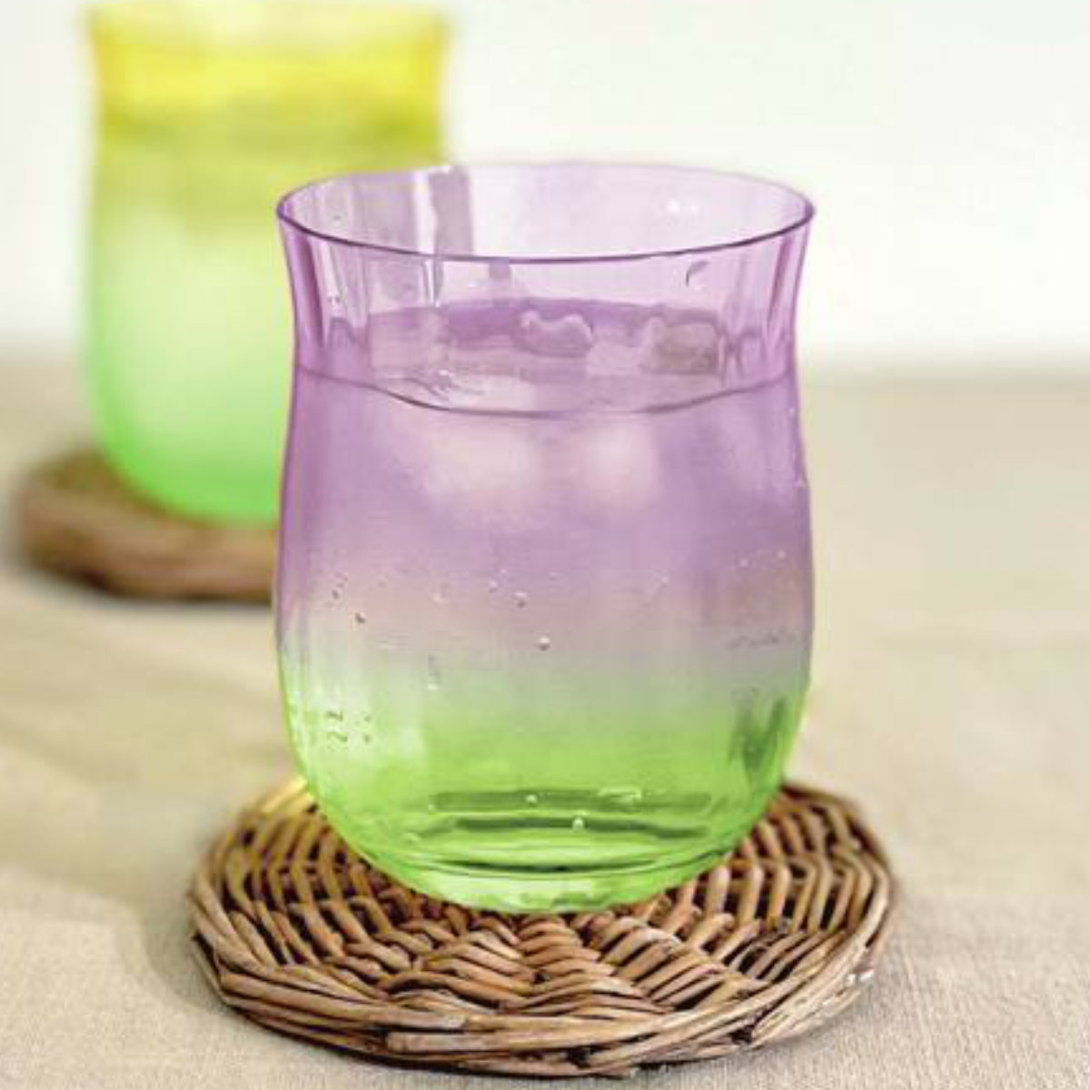 ガラス製装飾　紫と緑 グラス フラワーグラス S （ 220ml コップ タンブラー 食器 ガラス