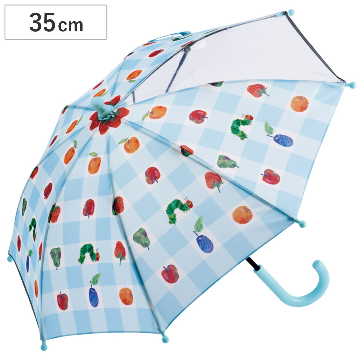 傘 子供傘 35cm はらぺこあおむし （ かさ 透明窓付き 軽量 丈夫 折れにくい 手開き 安全カバー 子供用 幼児 雨傘 雨具 カサ 2歳 3歳 ）