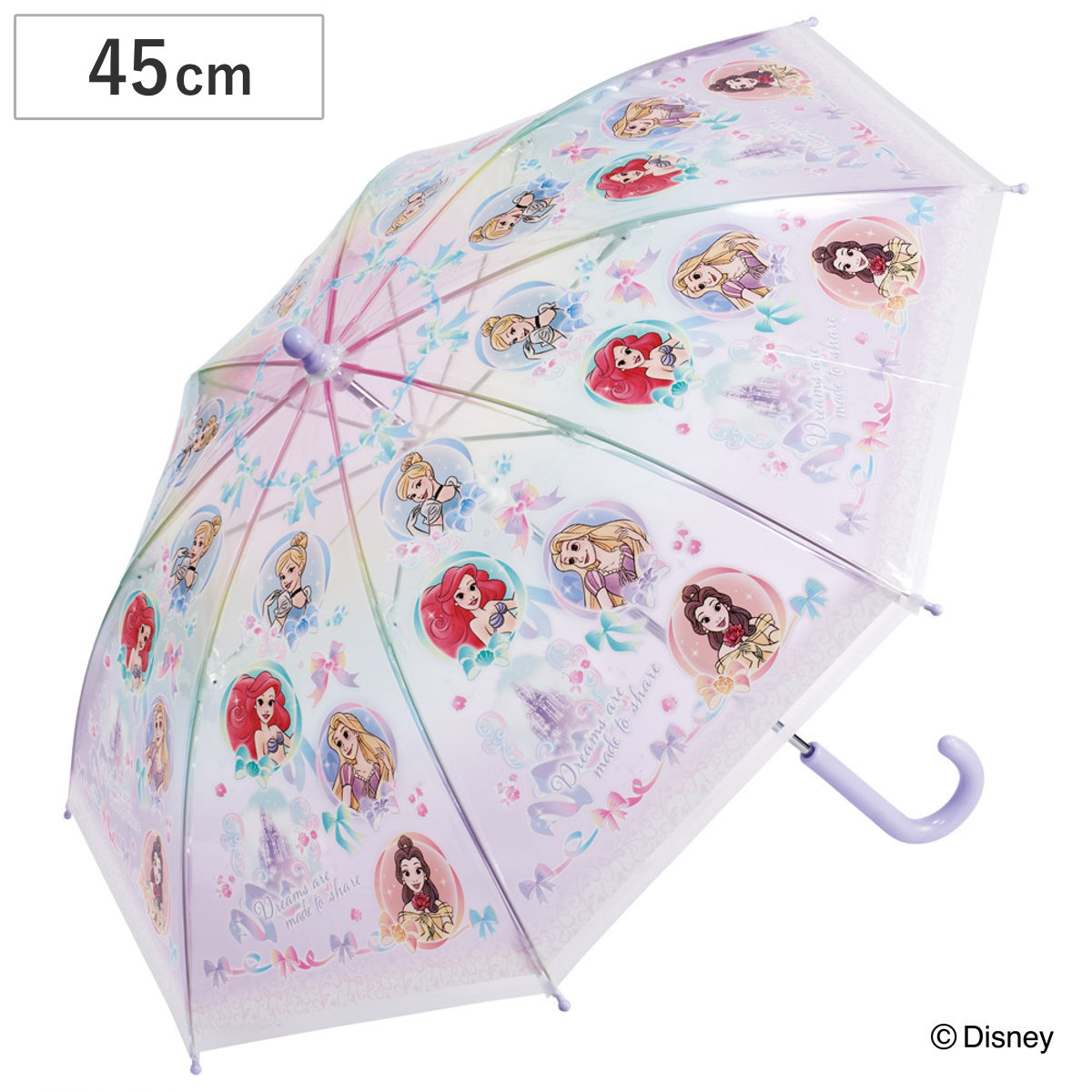 傘 子ども用傘 子ども用ビニール傘 45cm 傘45cm ディズニー プリンセス （ ビニール傘 かさ 軽量 丈夫 折れにくい 手開き 安全カバー 子供用 カサ 5〜8歳 ）