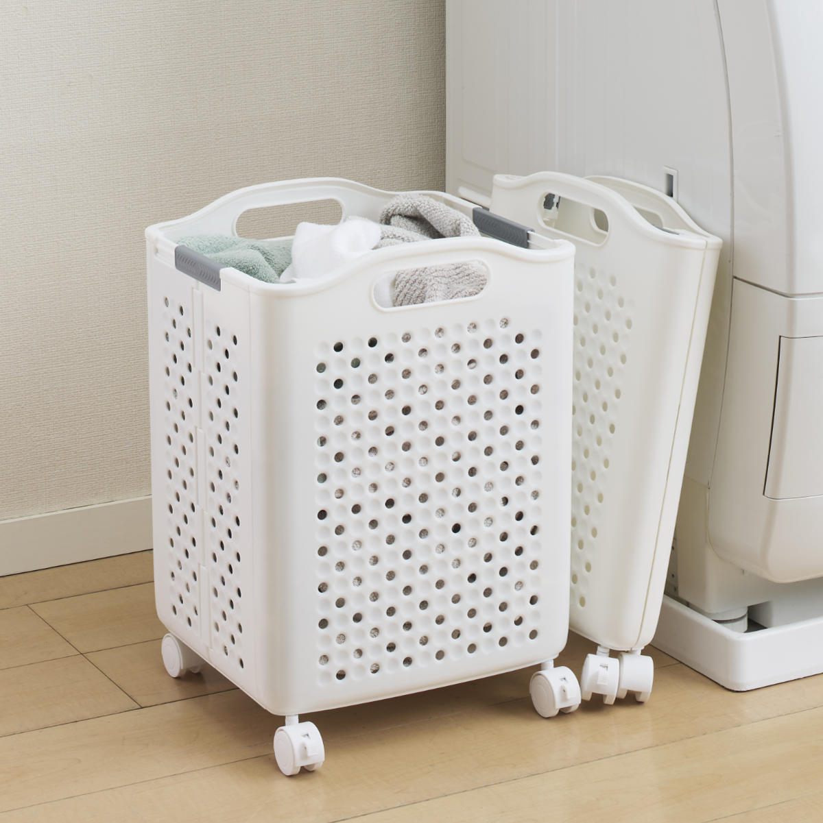 ランドリーバスケット 折りたたみ 38L レギュラー （ 洗濯かご バスケット 脱衣かご カゴ コンパクト 省スペース キャスター付 持ち手付 洗濯 ランドリー ）