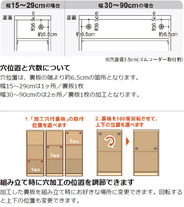 オーダー本棚用 配線穴加工 （ オーダーメイド セミオーダー 本棚 収納