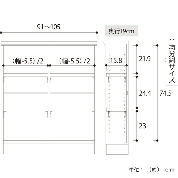 オーダー本棚 ワイドタイプ 壁面収納 ラック 強化棚仕様 幅91-105cm