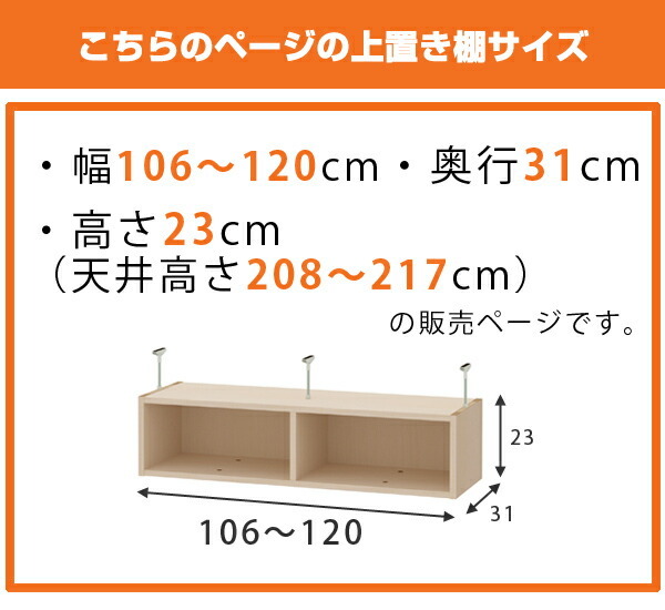 オーダー本棚 ワイドタイプ用 上置き棚type23 天井高さ208-217cm 幅106