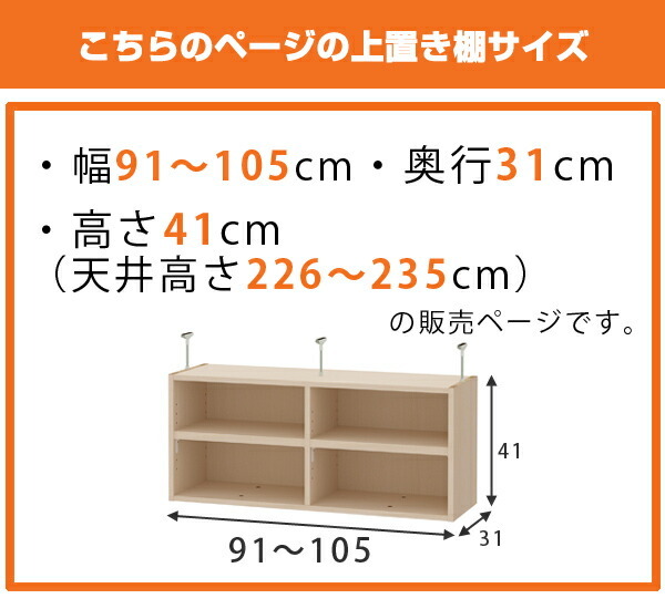 オーダー本棚 ワイドタイプ用 上置き棚type41 天井高さ226-235cm 幅91