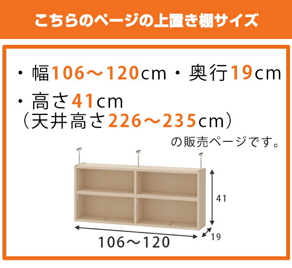 オーダー本棚 ワイドタイプ用 上置き棚type41 天井高さ226-235cm 幅106