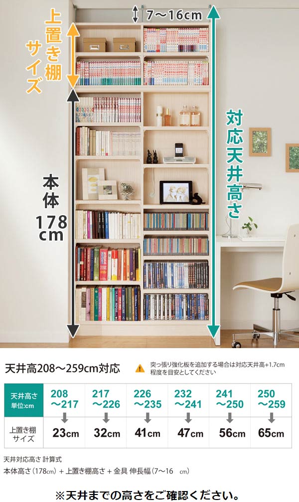 上置き棚 高さ65cm ワイドタイプ用 幅91-105cm 奥行き19cm 対応