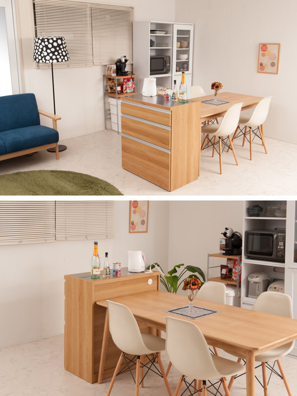 キッチンカウンター 幅80cm 木目調タイプ ステンレストップ 日本製