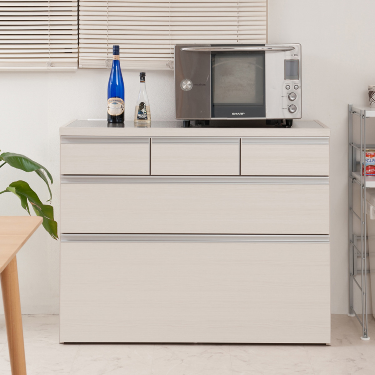 キッチンカウンター 幅110cm 上段引出し3杯 木目調タイプ ステンレス