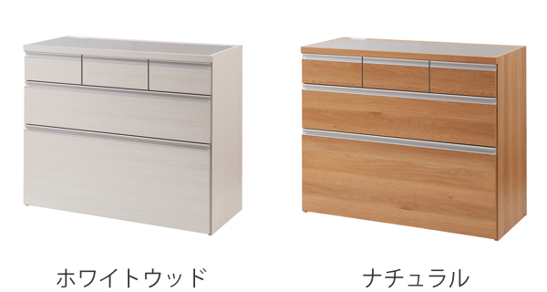 キッチンカウンター 幅110cm 上段引出し3杯 木目調タイプ ステンレス