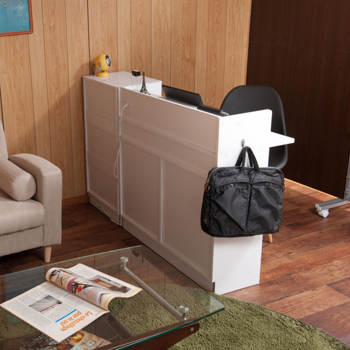 カウンター下収納 幅90cm キャビネット デスクタイプ 背面化粧 Face