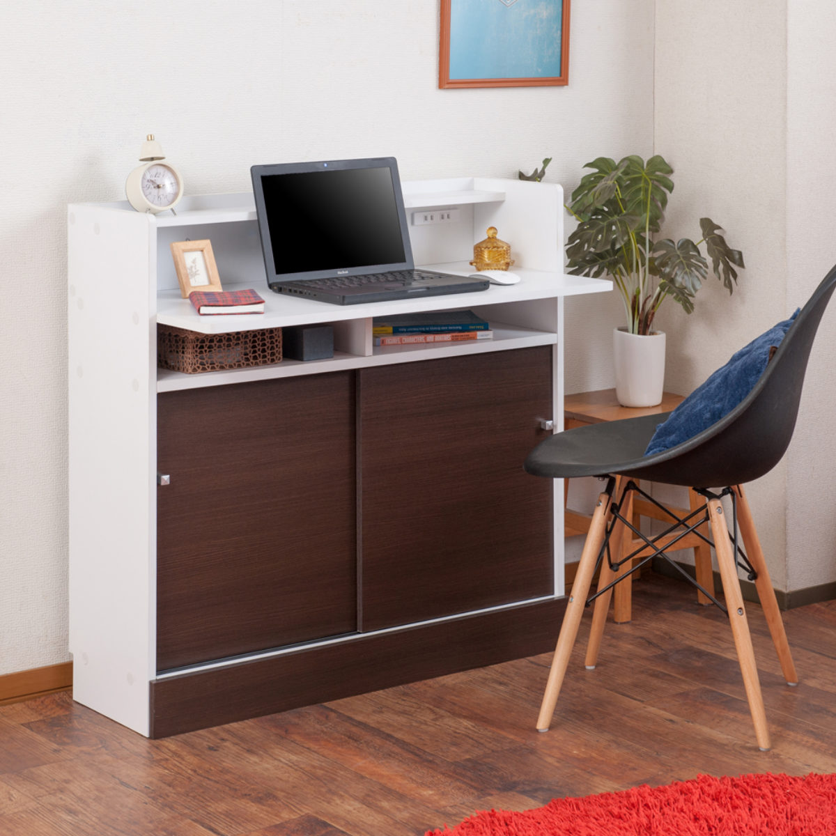 カウンター下収納 幅90cm キャビネット デスクタイプ 背面化粧 Face