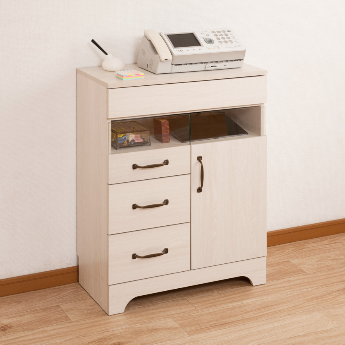 電話台 FAX台 幅60cm ルーター収納 キャビネット ナチュラルテイスト