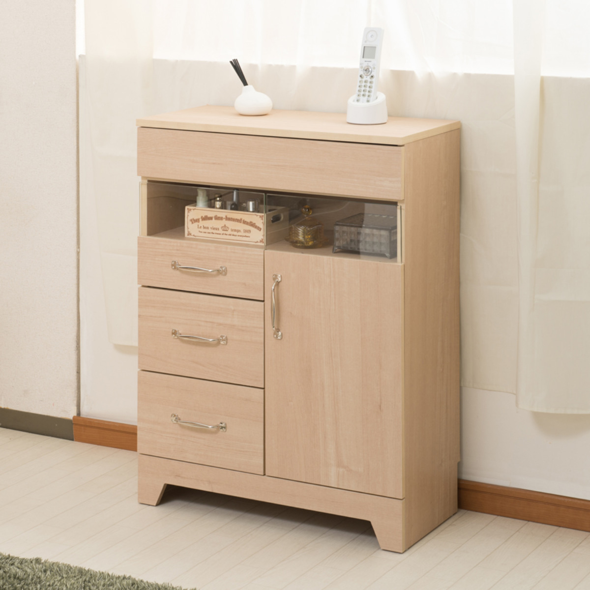 電話台 FAX台 幅60cm ルーター収納 キャビネット ナチュラルテイスト