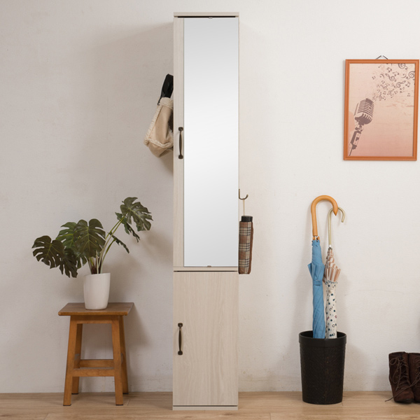 シューズラック 木製 ミラー付 ナチュラルテイスト 幅27cm （ 鏡