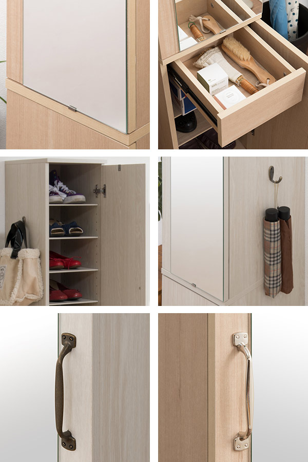 シューズラック 木製 ミラー付 ナチュラルテイスト 幅27cm （ 鏡