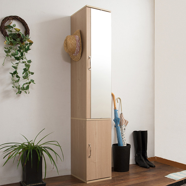 シューズラック 木製 ミラー付 ナチュラルテイスト 幅27cm （ 鏡