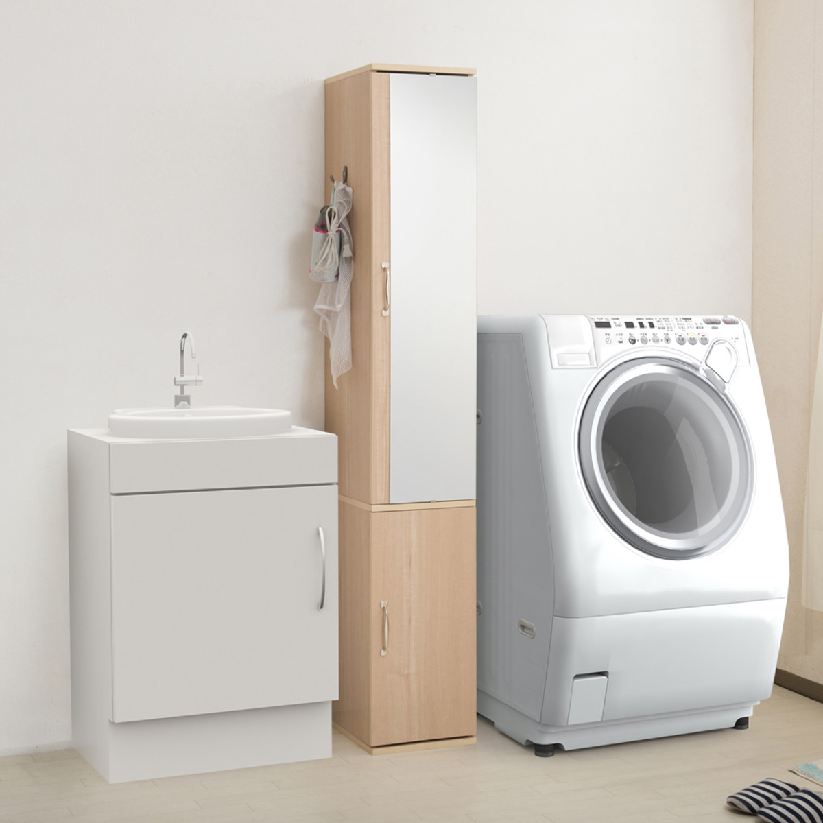 ランドリーラック 幅27cm スリム ミラー付 （ ランドリー収納 隙間収納