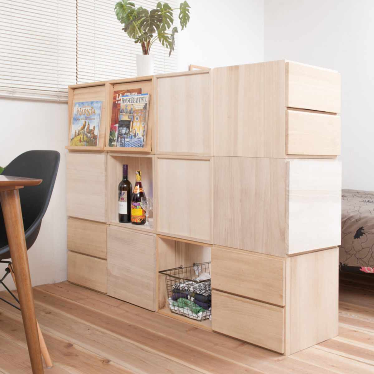 桐の仕切り付き　収納棚 収納ボックス 幅39cm ユニットボックス オープンタイプ 桐材 生地