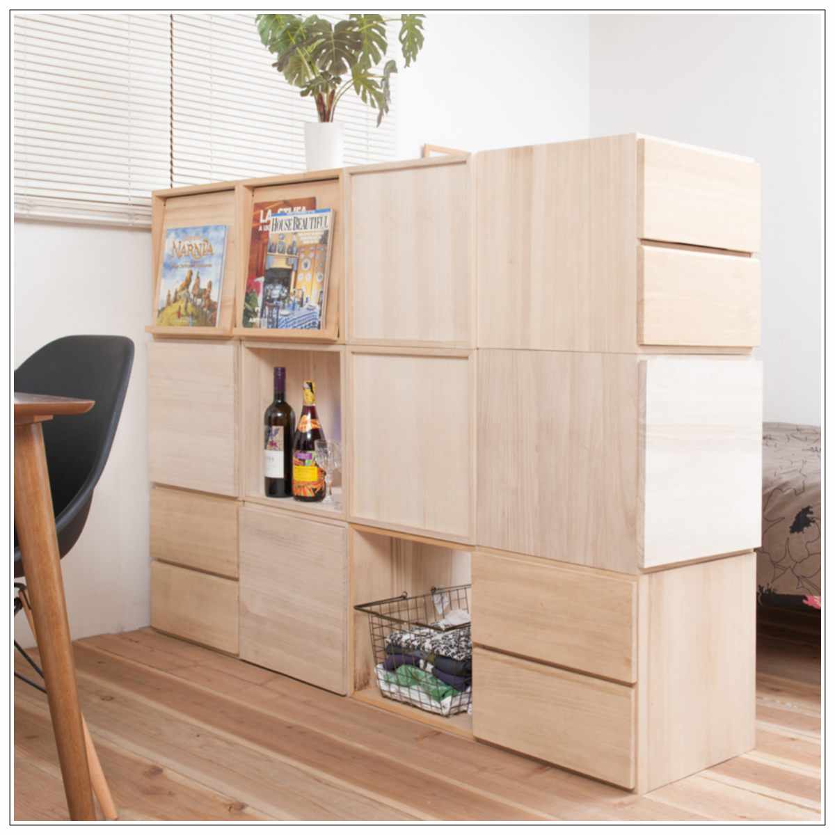 収納ボックス 幅39cm ユニットボックス フラップ扉タイプ 桐材 生地