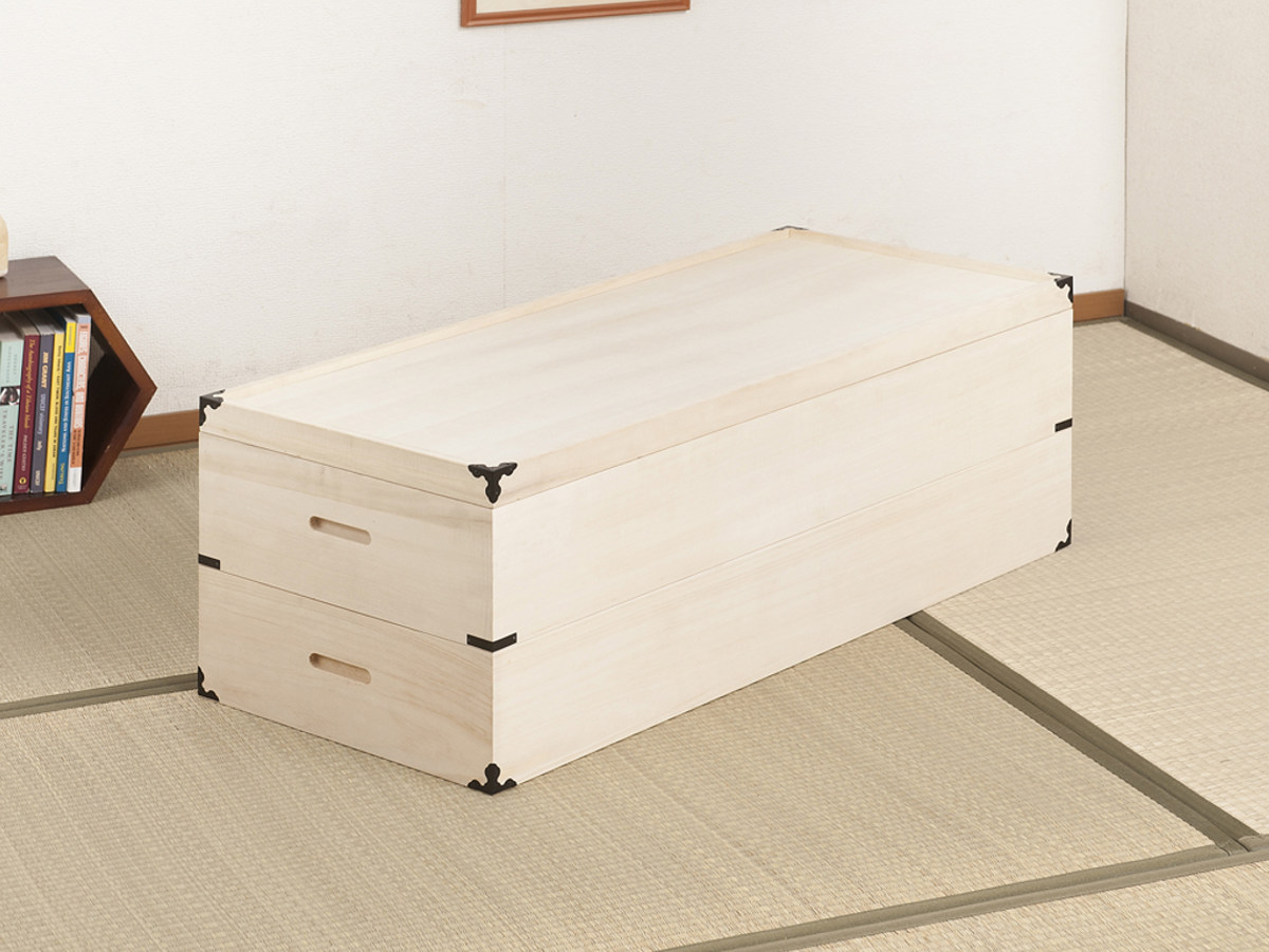 桐 衣装ケース 幅91cm 2段 高さ30cm 衣裳箱 隅金具付 天然木 完成品