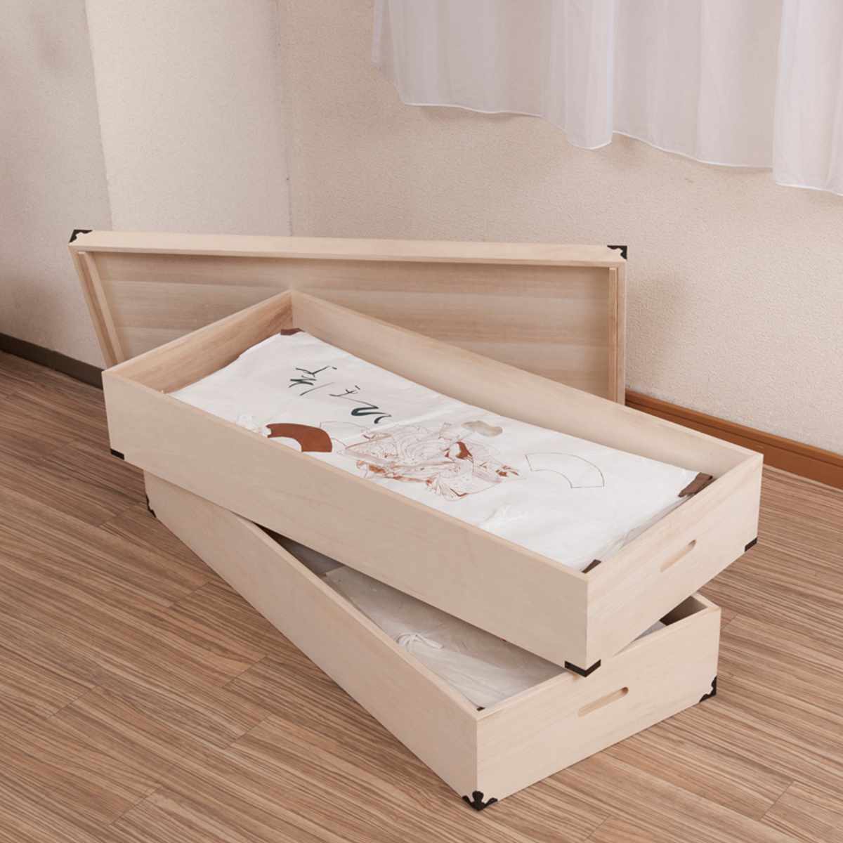 桐 衣装ケース 幅91cm 2段 高さ30cm 衣裳箱 隅金具付 天然木 完成品