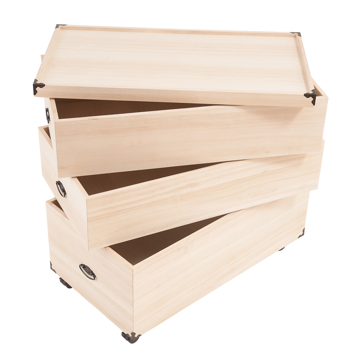 桐収納 ひな人形ケース 3段 キャスター付き 高さ72.5cm （ 桐 収納