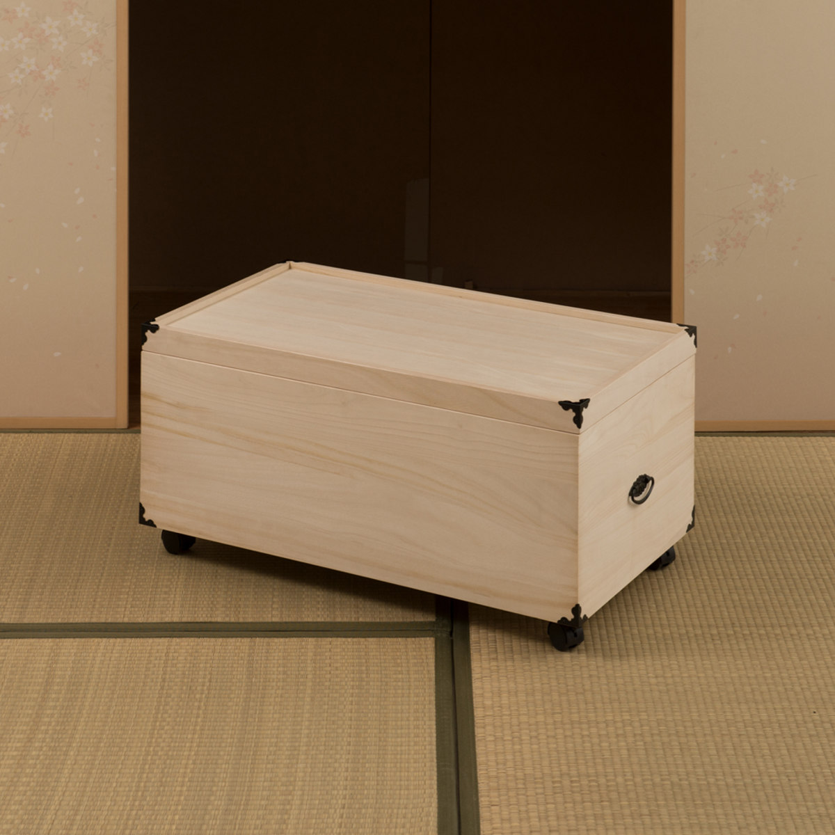 桐 衣装ケース 1段 押入れ収納 衣裳箱 キャスター付 隅金具 高さ41.5cm