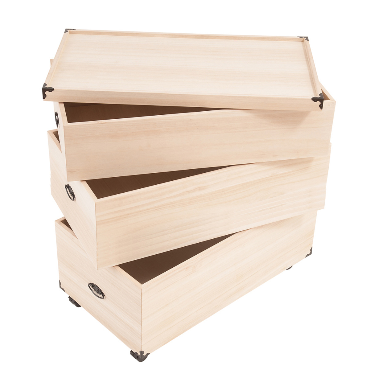 桐 衣装ケース 3段 押入れ収納 衣裳箱 キャスター付 隅金具 高さ81.5cm