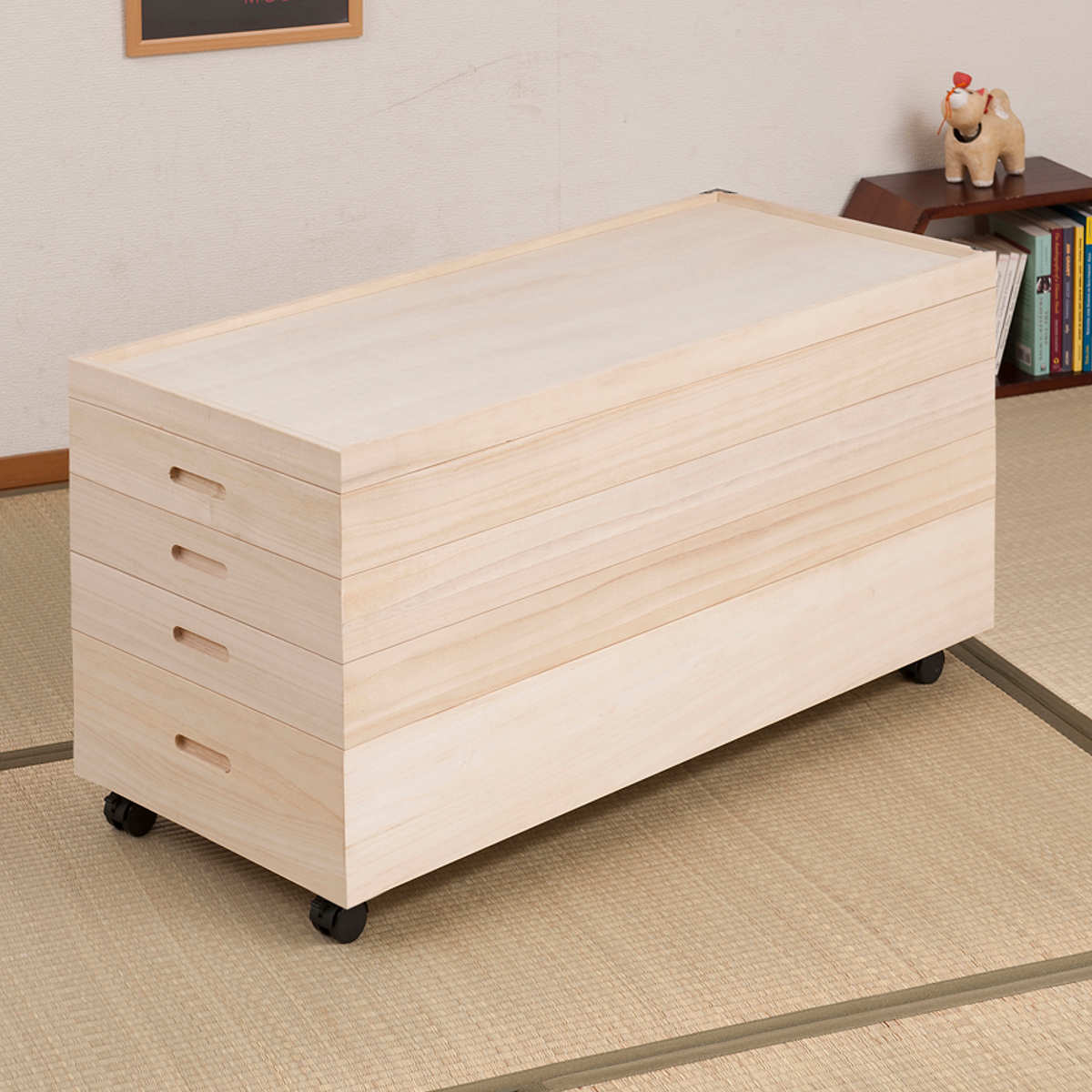 桐 衣装ケース 4段 衣装箱 キャスター付 隅金具なし 高さ46cm （ 完成