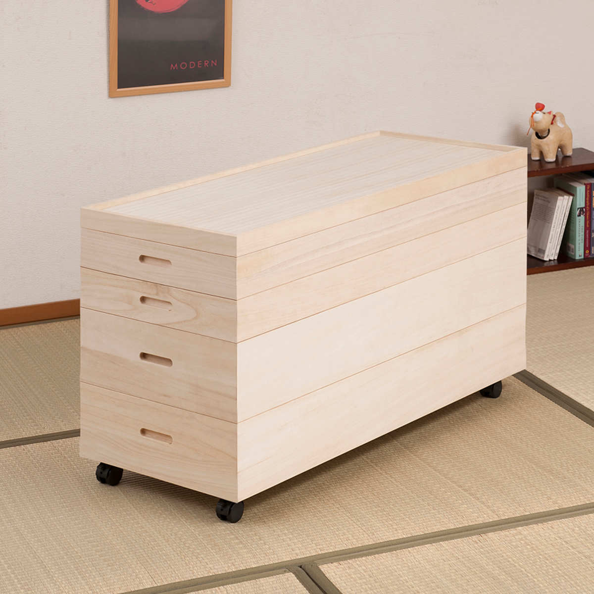 桐 衣装ケース 4段 衣装箱 キャスター付 隅金具なし 高さ51cm