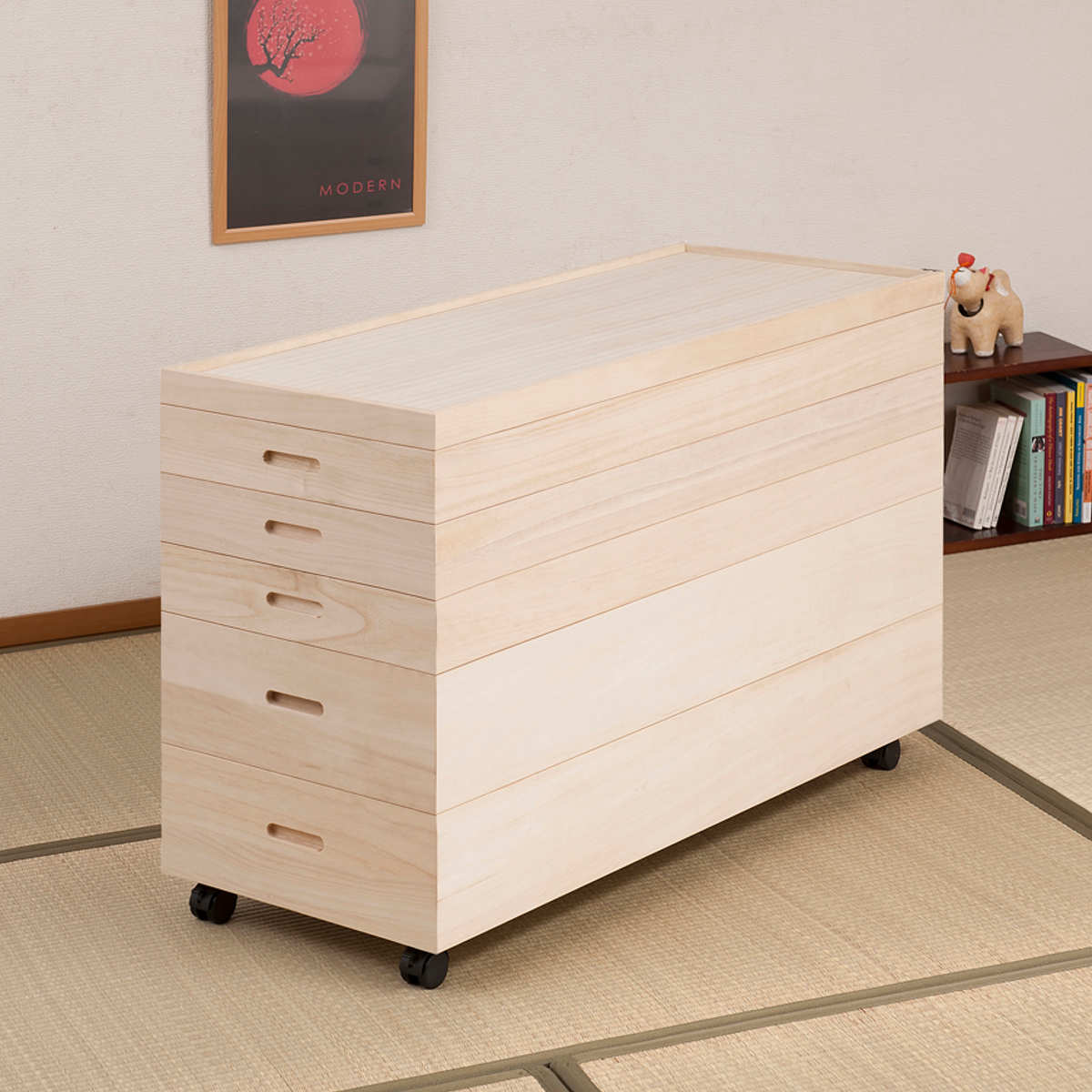 桐 衣装ケース 5段 衣装箱 キャスター付 隅金具なし 高さ59cm （ 完成品 桐衣装箱 衣装箱 衣装ケース 天然木 木製 ）の画像