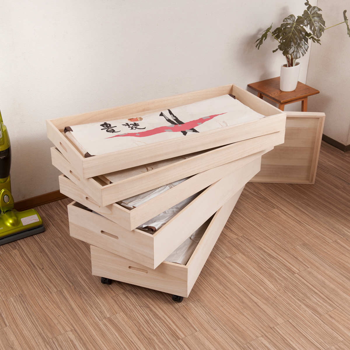 桐 衣装ケース 5段 衣装箱 キャスター付 隅金具なし 高さ59cm （ 完成