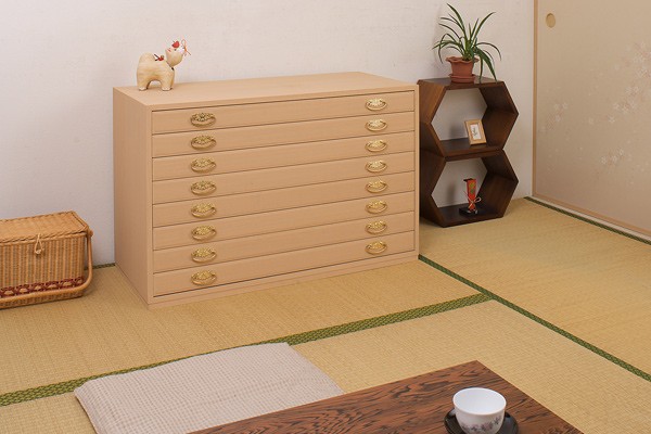 桐たんす 8段 日本製 金色引手 幅98cm （ 完成品 桐 桐箪笥 桐タンス