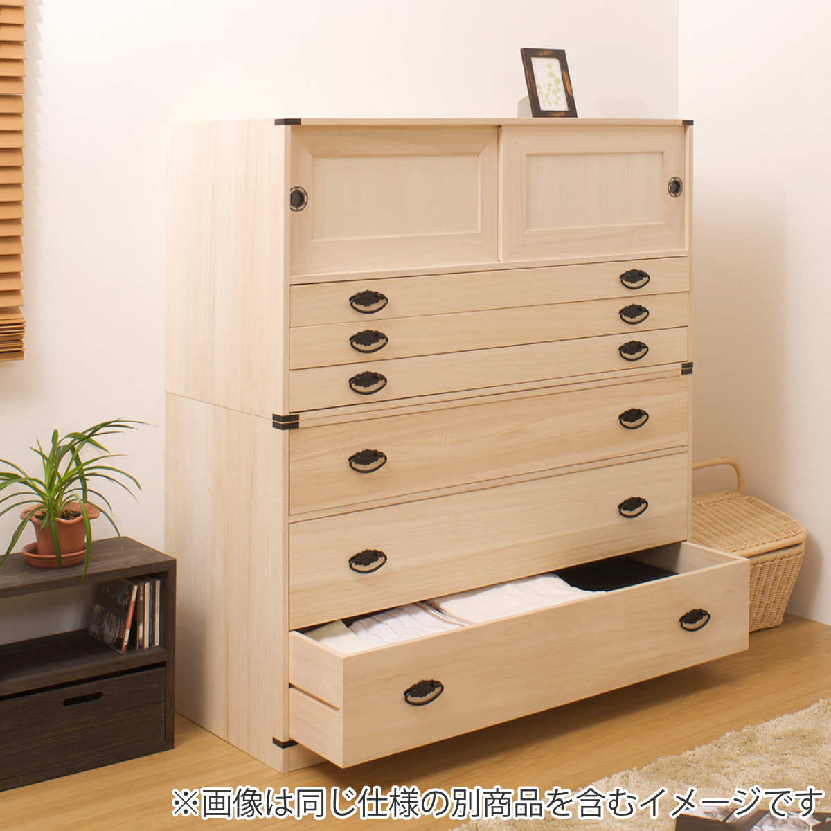 桐タンス 幅99.5cm 引出し3段 上置き兼用 引戸 日本製 （ 桐箪笥 収納