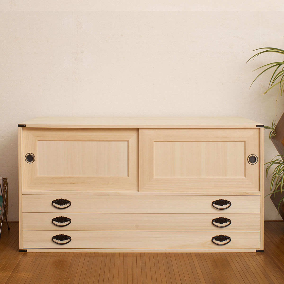 桐タンス 幅99.5cm 引出し3段 上置き兼用 引戸 日本製 （ 桐箪笥 収納