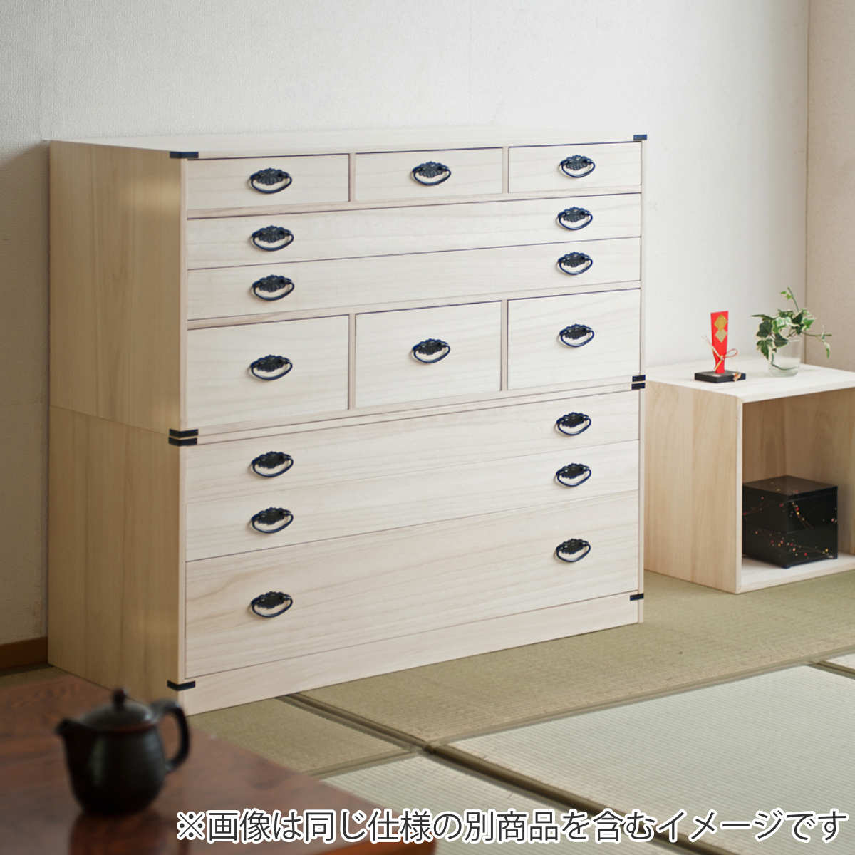 桐たんす 着物用 浅型 3段 桐タンス 台輪あり 日本製 幅99cm （ 桐箪笥