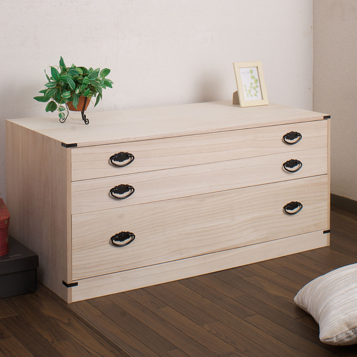 桐たんす 着物用 浅型 3段 桐タンス 台輪あり 日本製 幅99cm （ 桐箪笥