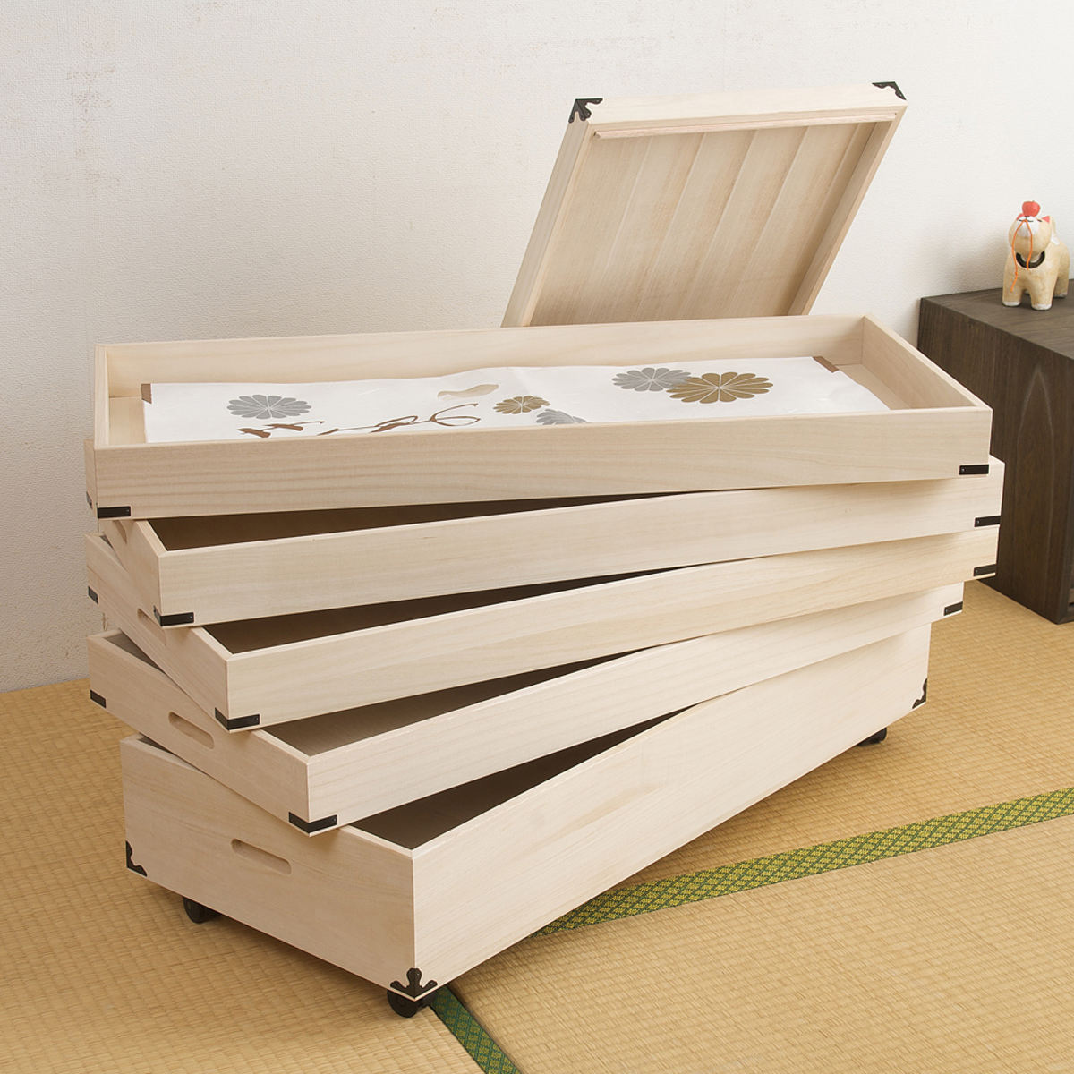 桐 衣装ケース 5段 日本製 隅金具 キャスター付 幅95cm （ 桐衣装