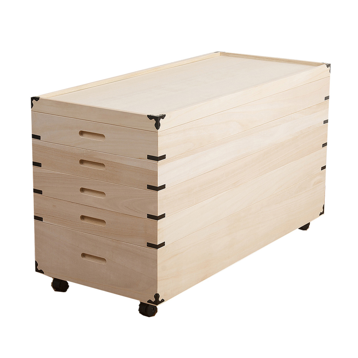 美品 桐 衣装ケース 5段 キャスター付き 桐箱 桐ケース 桐 衣装ケース 5段 日本製 隅金具 キャスター付 幅95cm （ 桐衣装