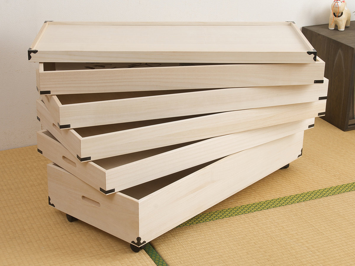 桐 衣装ケース 5段 日本製 隅金具 キャスター付 幅95cm （ 桐衣装