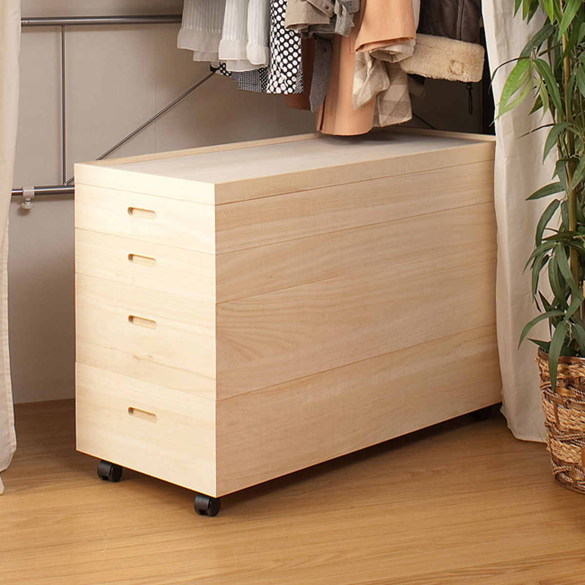 桐箱　4段　衣装ケース 桐 衣装ケース 4段 深型2段 日本製 キャスター付 幅95cm （ 桐衣装