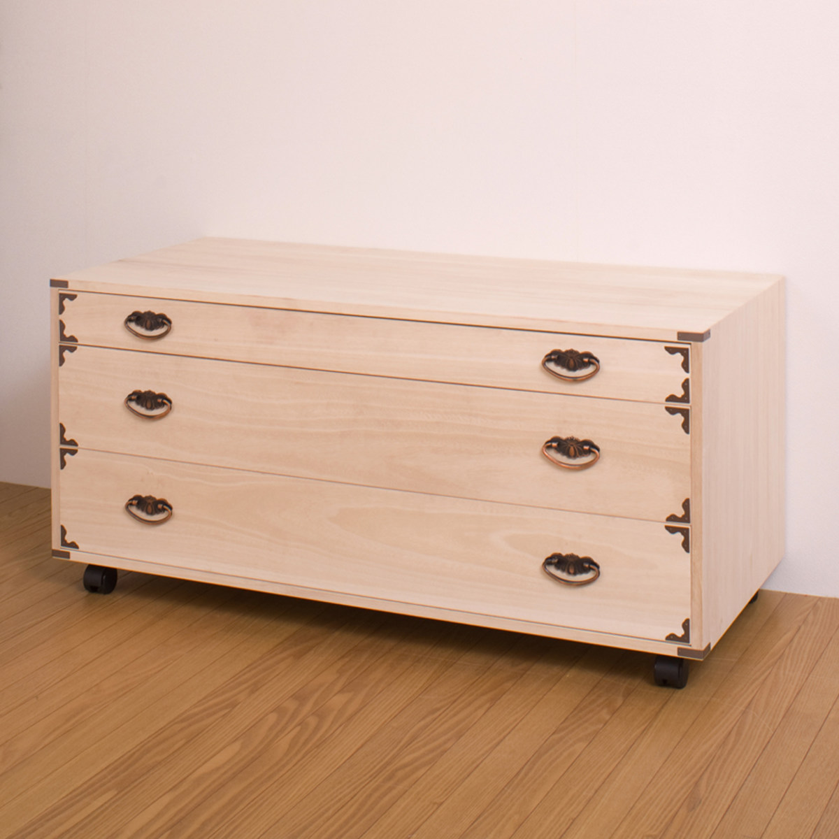 桐チェスト 幅99.5cm 3段 隅金具 キャスター付 （ 桐たんす 桐 タンス