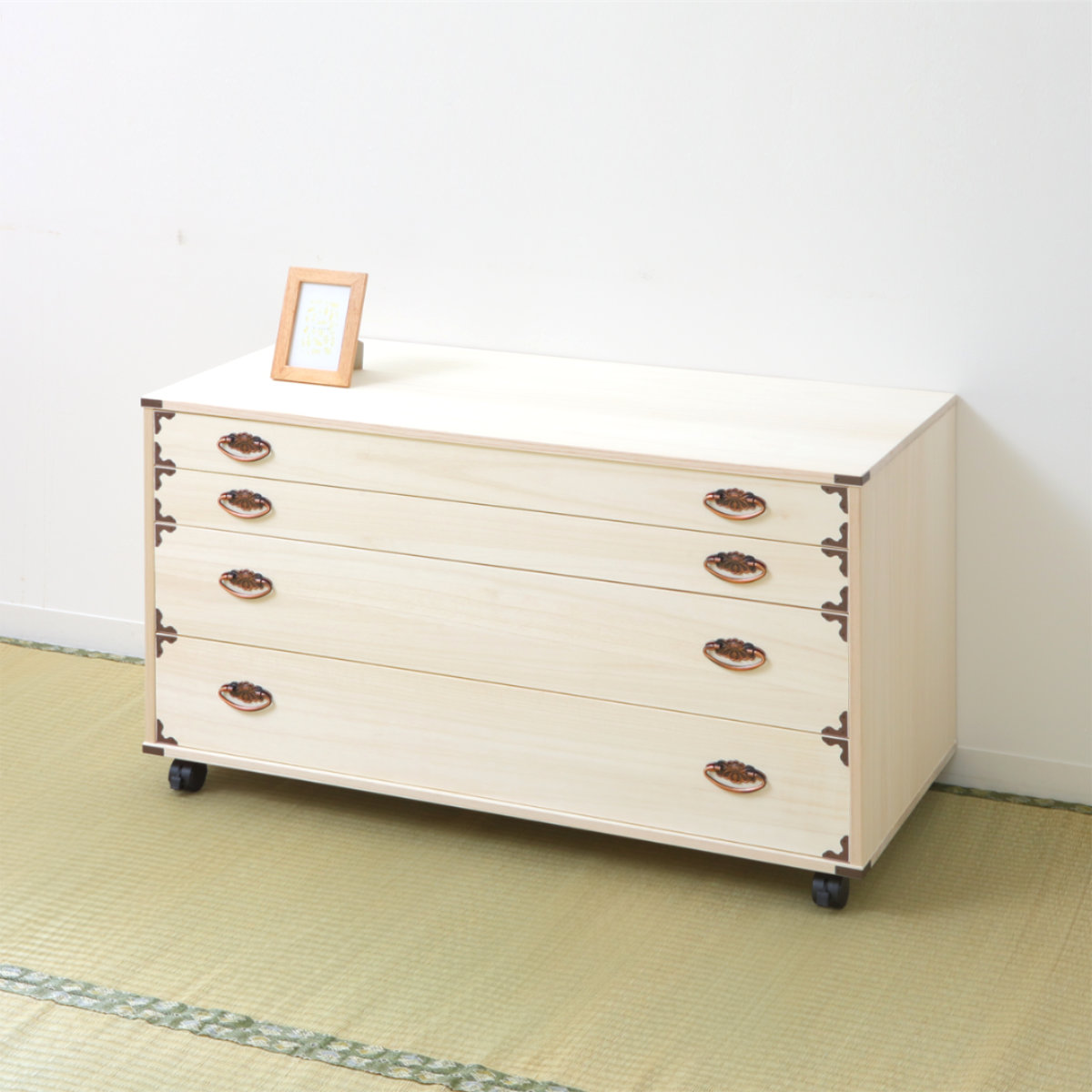 桐チェスト 幅99.5cm 4段 隅金具 キャスター付 （ 桐たんす 桐 タンス