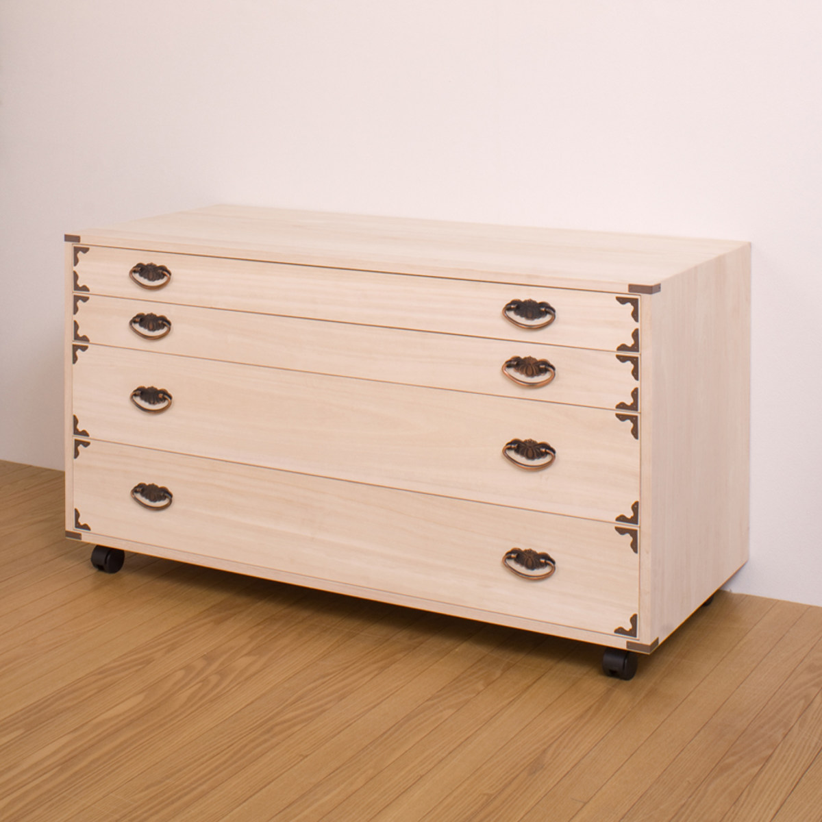 桐チェスト 幅99.5cm 4段 隅金具 キャスター付 （ 桐たんす 桐 タンス