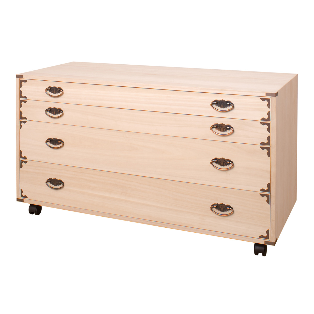 桐チェスト 幅99.5cm 4段 隅金具 キャスター付 （ 桐たんす 桐 タンス